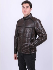 Resim New Zaya Leather Erkek Hakiki Deri Şişme Deri Ceket Kahverengi 