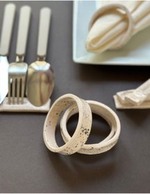 Resim KABİLE SERAMİK Seramik 4'lü peçete halkası ve 4'lü sofra kaşıklığı el yapımı 