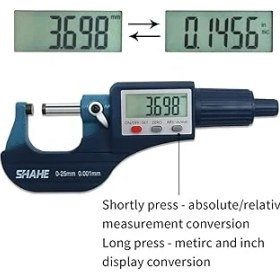Resim Leaf Shop Dijital Dış Mikrometre 0-25 mm /0-1", Metrik ve Inç, 0,0005" (0,001 Mm) Çözünürlük, -0,00 Inç Doğruluk 