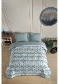 Resim Çift Kişilik Desenli Kapitone Çift Taraflı Renkli Pike Yatak Örtüsü Takımı 200x230 Cm Çarşafsız Yeşil 