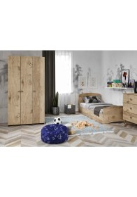 Resim Kzn Home Soft Çocuk Odası Takımı Meşe Karyola 3 Kapaklı Gardırop 3 Çekmeceli Şifonyer Tamamı Mdf 