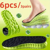 Resim 6 adet/3 çift 6 adet Unisex Nefes Alabilen Yumurta Spor Ayakkabı Tabanları - Ter Emici, Yumuşak, Esnek, Hafif, Yorulmayan Ayak Desteği, Taban ve Topuk Yastığı, Çiçek Bahçesi Desenli Parlak Yeşil - Çoklu Boyutlar Mevcut 