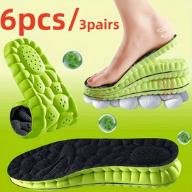 Resim 6 adet/3 çift 6 adet Unisex Nefes Alabilen Yumurta Spor Ayakkabı Tabanları - Ter Emici, Yumuşak, Esnek, Hafif, Yorulmayan Ayak Desteği, Taban ve Topuk Yastığı, Çiçek Bahçesi Desenli Parlak Yeşil - Çoklu Boyutlar Mevcut 