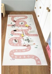 Resim Dijital Kaymaz Yıkanabilir Yollu Harfli Sayılı Çocuk Oyun Halısı Çocuk Oyun Matı Çocuk Halısı DC-9109 Pembe 