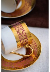 Resim Acar 12 Parça 6 Kişilik Kahve Fincan Takımı Kırmızı 06926 Kırmızı - Gold 