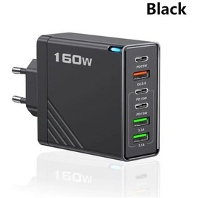 Resim 160w Çok Bağlantı Noktalı Usb Şarj Aleti Hızlı Şarj Tipi C Telefon Şarj Eu Black 1 Adeat 