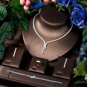 Resim Orta Doğu kadınları için yüksek kaliteli AAA Zirkonya muhteşem romantik düğün partisi blingbling takı seti 