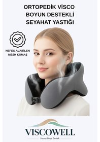 Resim Ortopedik Visco Boyun Ve Baş Destekli Seyahat Yastığı Uçak, Araba, Ev İçin Taşınabilir Gri 