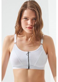Resim Cottonhill Beyaz Pamuklu Ayarlanabilir Askılı Fermuarlı Bralet Büstiyer Beyaz 