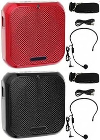 Resim Kablolu Mikrofonlu Kulaklıklı Ve Kemerli Taşınabilir Şarj Edilebilir Mini Ses Amplifikatörü, Öğretmenler Için Öğretmenler Için Kişisel Ses Amplifikatörü, Sunum, Tur Rehberleri, Toplantı(Kırmızı) 