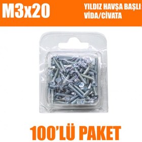 Resim M3x20 Yıldız Havşa Başlı Vida/Civata 100 Adet 