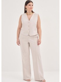 Resim Keten Düz Kesim Klasik Pantolon-1764-taş Taş 