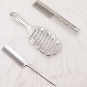 Resim 3'lü Şık Saç Şekillendirme Tarak Seti - Anti-Statik, Tüm Saç Tipleri İçin Naylon Kıllar ve ABS Saplar - Dolaşık Saçları Açan Sıçan Kuyruğu Tarak & Dokulu Tutuşlu Taraklar Şık Metalik Bitişte, Saç Fırçası Dahil 