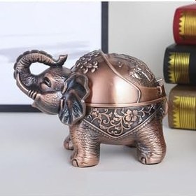 Resim Dekoratif Kapaklı Metal Fil Figürlü Küllük, Bronz 