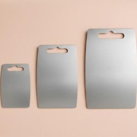 Resim Gkd Paslanmaz Çelik Oval Kesme Tahtası - 3 Lü Set Üst Kalite Kesme Tahtası Gri 