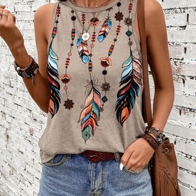 Resim Kadınların Boho-Chic Baskılı Kolsuz Atleti - Rahat Yaka, Hafif Polyester, Canlı ve Çiçek Desenli, Yaz ve İlkbahar için Mükemmel, Bayanlar Atleti 