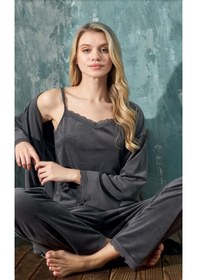 Resim Cotonhause Kadın 3'lü Kadife Füme Pijama Takımı C1t3n402-1 001 
