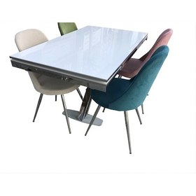 Resim Masa-Sandalye GONCA MODEL Takım METAL ÇELİK ayak Glosspan CamTabla El Yapım 