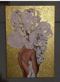 Resim Gold Ve Beyaz Simli Kanvas Kadın Tablosu 