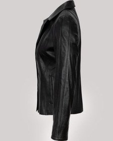 Resim Hakiki Kuzu Derisi Siyah Önden Düğmeli Düz Kadın Deri Ceket Siyah 