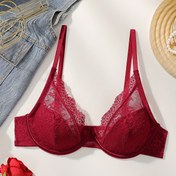 Resim 1 Adet Kadın Seksi Dantel Sütyen Telli - Push-Up Kaldırma, Sarkanızı Önler, %86 Naylon/%14 Elastan, Kırmızı Düz Renk, Pürüzsüz Dokulu, Sadece Elde Yıkama 