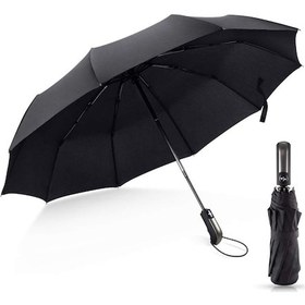 Resim Açılır Kapanabilir Unisex Tam Otomatik Şemsiye 10 Telli Siyah 