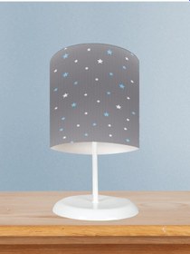 Resim Mekta Home Bebek Ve Çocuk Odası Mavi Ve Beyaz Yıldız Desenli Çerçeveli Abajur 