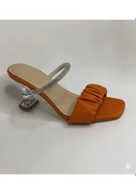 Resim Mergenshoes T032 Turuncu Şeffaf Topuklu Rahat Taban Kadın Terlik Turuncu 