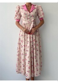 Resim Lucky Life Kadın Vesoul Yakalı Midi Boy Elbise Pembe 