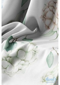 Resim Yeşil Mavi Çiçek Desenli Baskılı Süet Runner Masa Örtüsü 