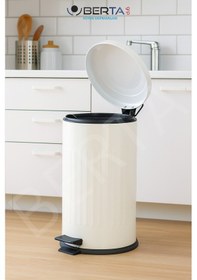 Resim Vintage Krem Çöp Kovası Amortisörlü Kapak Çizgili Lüks Model 16lt Beyaz 