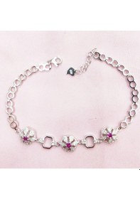 Resim Oriental Kuyumculuk Jewellery Pembe Taşlı Çiçekli Gümüş Bileklik Gümüş 