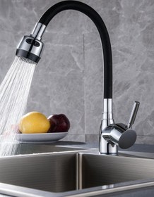 Resim Viosa Oynar Başlıklı Spiral Renkli Kubar Lavabo, Mutfak Esnek Musluk Siyah 