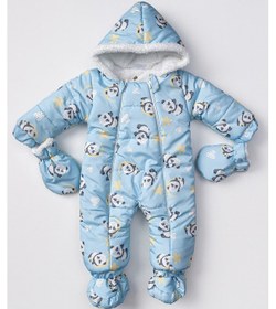 Resim Sevimli Panda Figürlü Patik Eldiven Kapüşon İçi Yünlü Kışlık Kız Erkek Bebek Astronot Tulum Kozmonot Mavi 