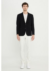 Resim Erkek Sıyah Pamuklu Slim Fit Dar Kesim Armürlü Esnek Torba Cepli Blazer Ceket Siyah 