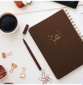 Resim A5 Spiralli Sert Kapak Keten Kareli Defter, Kahverengi 124-Pembe 