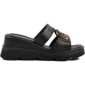 Resim Pierre Cardin Siyah Yüksek Taban Kadın Dolgu Topuk Terlik 