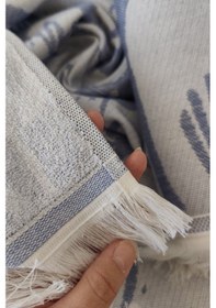 Resim %100 Pamuk Saçaklı Jakarlı Lale Desenli Peştemal Ve Peşkir Takımı-indigo Indıgo Indigo 