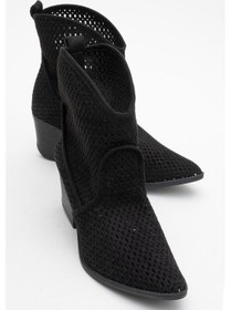 Resim Luvi Shoes Pera Siyah Kadın Kalın Topuklu Yazlık Bot Siyah 