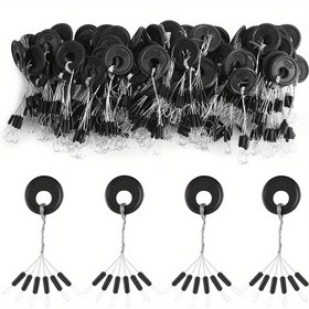 Resim 100/600 adet Balıkçılık Bobber Durdurucu, 6'sı 1 Arada Kauçuk Bobberler Balıkçılık Hattı için, Siyah Bobber Durdurucuları Çeşitli Boyutlarda 
