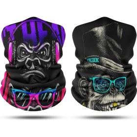 Resim Dair Aksesuar Maymun Desenli 2'li Set Boyunluk Bandana Outdoor Balaklava Yüz Maskesi Kafa Bandı 