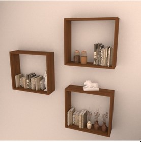 Resim Rafkestir 3 Lü Box Raf Set Hareli Ceviz (Mat) 