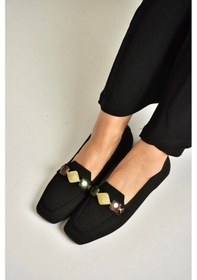 Resim Fox Shoes Y820400304 Siyah Triko Kumaş Boncuk Detaylı Kadın Babet 