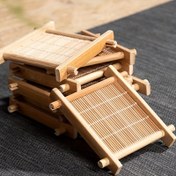 Resim 6 Adet Mini Bambu Altlık & Dekoratif Tepsiler - Üst Üste Yerleştirilebilir Doğal Ahşap Desenli, Isıya Dayanıklı Yüzey Koruyucu, Kahve ve Çay Aksesuarları, Rustik Ev Dekoru, Minimalist Tarz, Pürüzsüz Yüzey, Kahve Tutkunlar İçin 