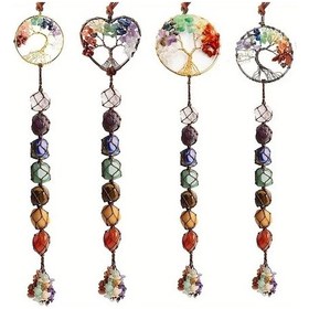 Resim Gaojunshop01 7 Renkli Kristal Doğal Taş Gümüş Çapraz Ağaç Hayat Ağacı Araç İçi Tılsım 