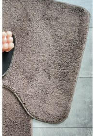Resim Ultrasoft Düz Kapuçino 2'li Banyo Halısı Paspası Seti Kaymaz Kahverengi 