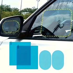 Resim 2'li/4'lü Araba Dikiz Aynası Filmi - Yağmur ve Sis Dirençli, Su Geçirmez, Mavi Geometrik Desenli Şeffaf Koruyucu Kapak ile Görüş Gücü ve Stil Artırıcı, Araç Aynası Yağmurluk 