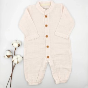 Resim Bebek Star Açık Pembe Bebek Müslin Tulum %100 Cotton 