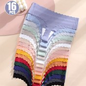 Resim 16-Pack Polyamide Blend Thongs - Women's Stretchy No-Show G-String Panties with Scalloped Edges, Breathable Quick-Dry Underwear for Yoga & Fitness, Sexy Solid Color Low-Waist V-Strings 