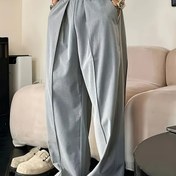 Resim Erkekler için Süper Rahat Geniş Paça Günlük Pantolonlar - Kontrast Detaylı Esnek Bel Orta Yükselişli Pantolonlar, Tüm Sezonlara Uygun Tek Renk Esnemez Kumaş ile Rahat Giyim ve Keyifli Boş Zaman Kıyafeti, Pürüzsüz Dokulu 